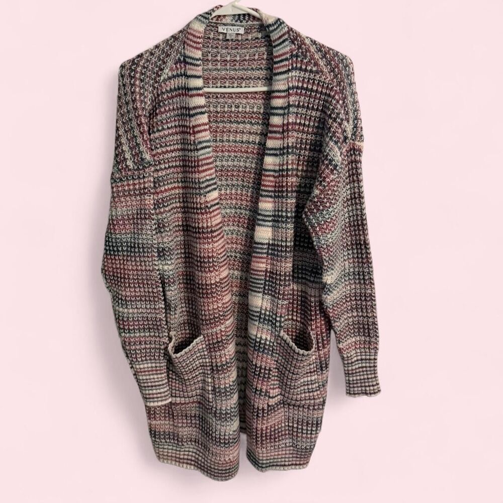 Venus Cardigan Womens M Multicolor Long Open Front Knit Sweater